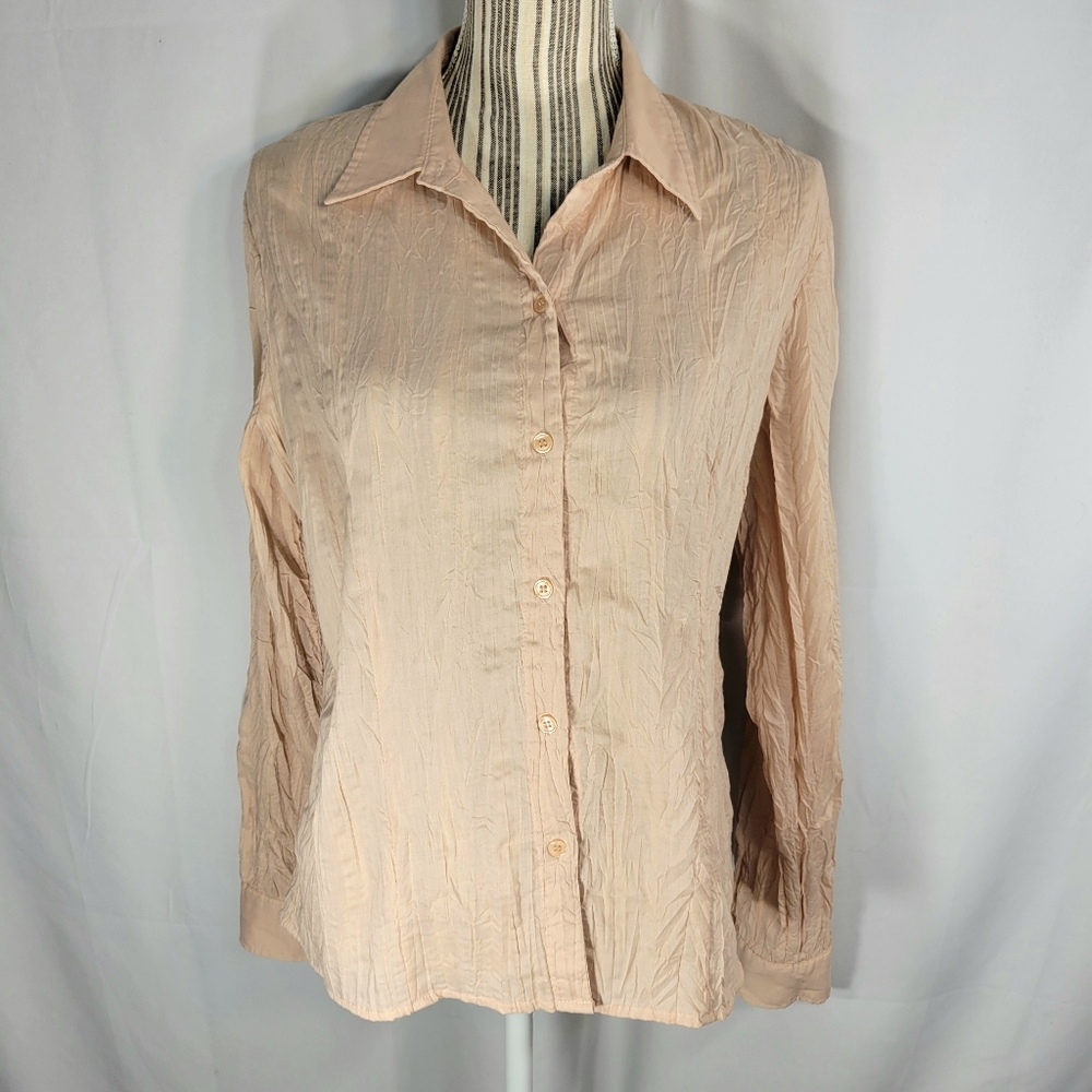 New York & Co Dusty Pink Crinkle Look Long Sleeve Button Down Top Size Large